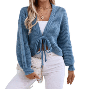 Women's Sweater Autumn and Winter New V-neck Loose Solid Color Short Lace-up Sexy Knit Cardigan Women