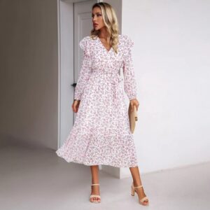 Searsons Fashion Casual Floral V-neck Long Sleeve Dress