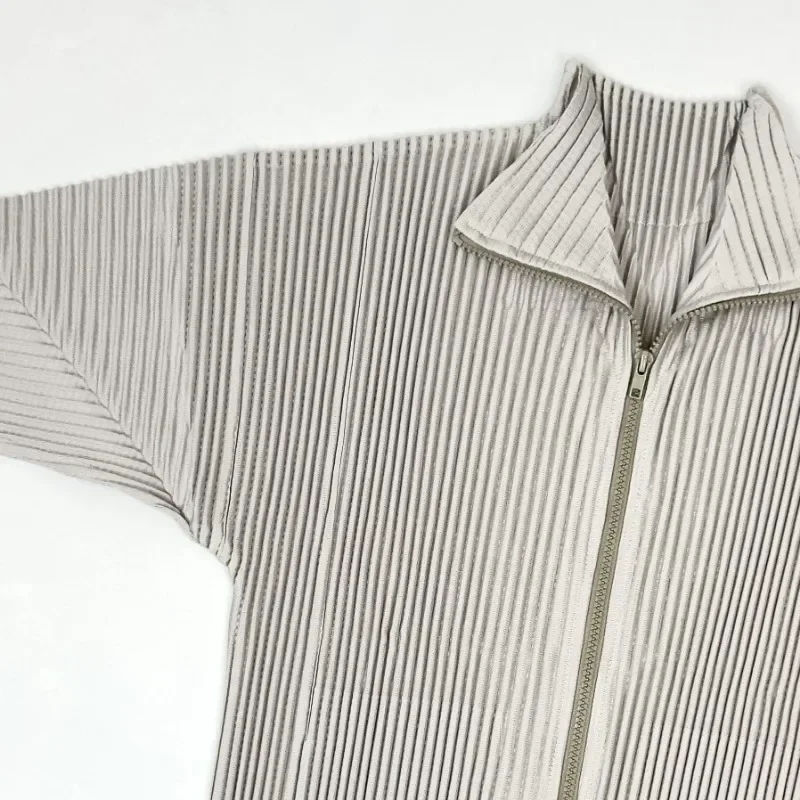 Standing Neck Zipper Long Sleeve Jacket Man CoatAutumn Casual Simple Cool Man Wearing Fashion Pleats for Man - Image 5