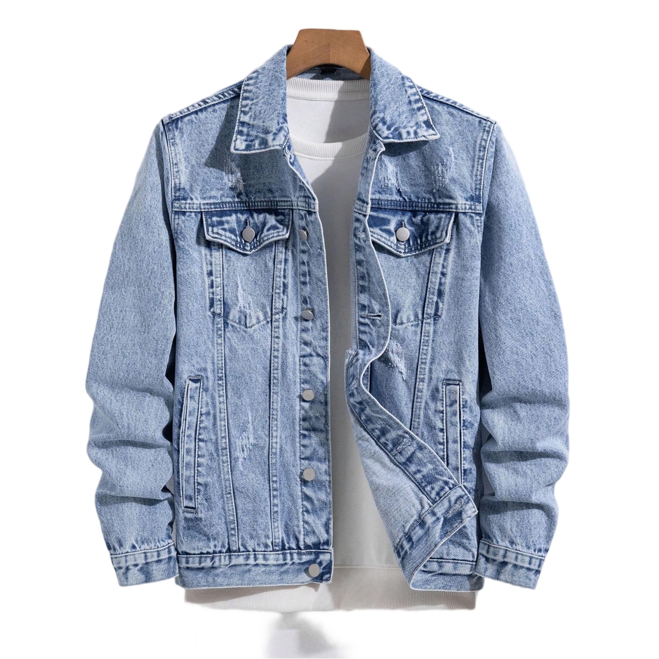 Promotion for Men's Casual Winter Blue Jeans Jacket Single Breasted with Revers Dyed and Washed Denim High Quality Long Sleeve