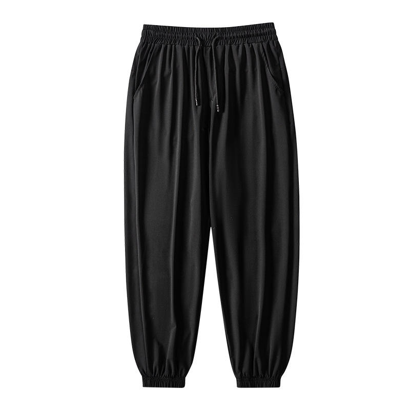 Men's Summer Fine Woven Ice Silk Fabric High Elastic Running Ice Silk Long Pants Drape Cooling Beam Feet Nine-point Trousers