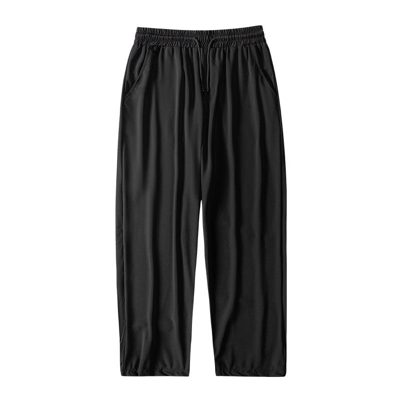 Men's Summer Fine Woven Ice Silk Fabric High Elastic Running Ice Silk Long Pants Drape Cooling Beam Feet Nine-point Trousers - Image 4