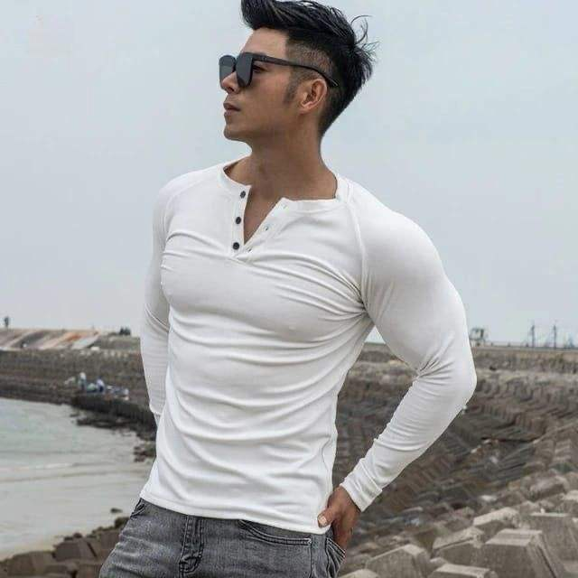 Men's Slim-Fit Long-Sleeve Henley Shirt 100% Cotton Bulk Clothes for Spring Season - Image 4