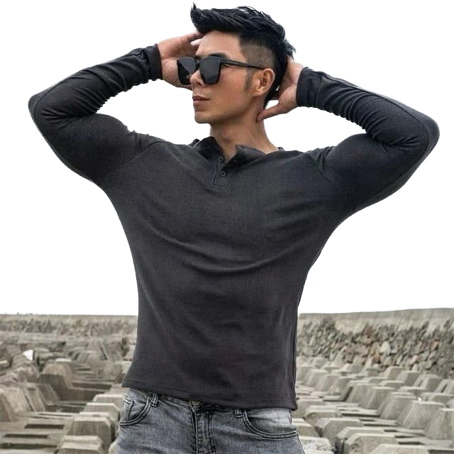 Men's Slim-Fit Long-Sleeve Henley Shirt 100% Cotton Bulk Clothes for Spring Season - Image 2