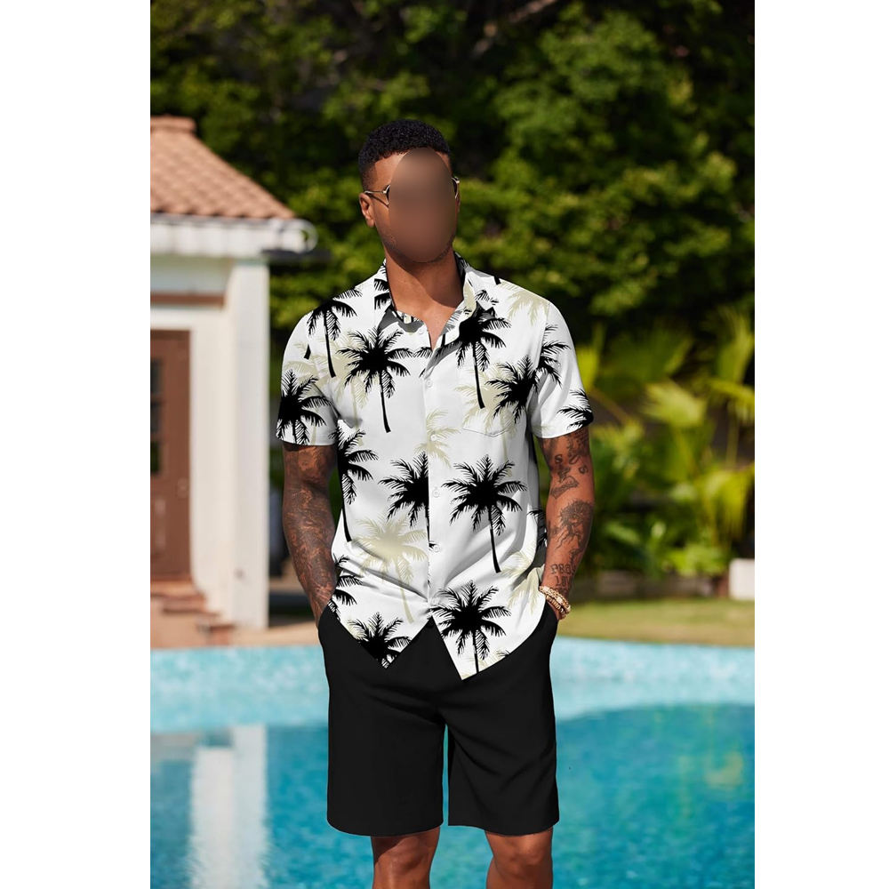 Breathable Printed Summer Men's Shirt Set Black White Color Best Seller 2 Piece Summer Short Sleeve Set BY AMAZING INDUSTRIES - Image 2