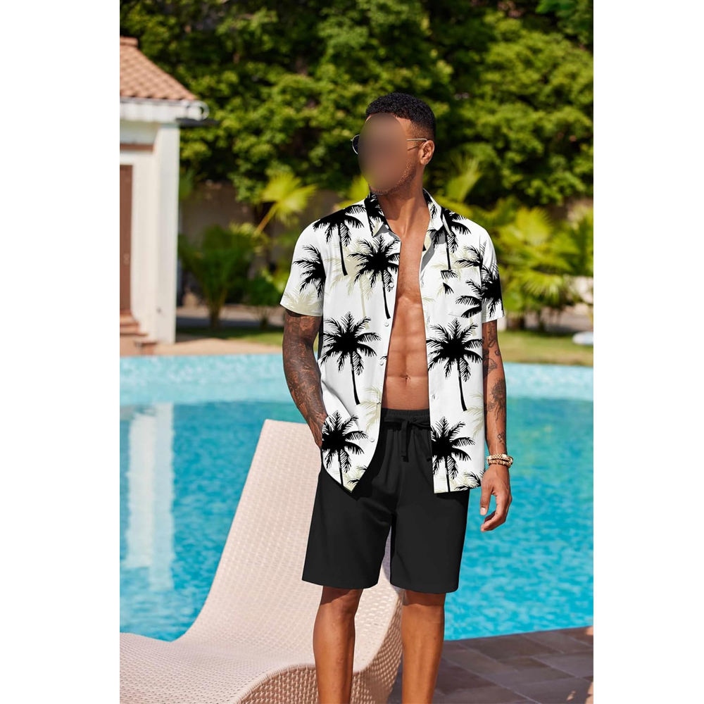 Breathable Printed Summer Men's Shirt Set Black White Color Best Seller 2 Piece Summer Short Sleeve Set BY AMAZING INDUSTRIES - Image 4