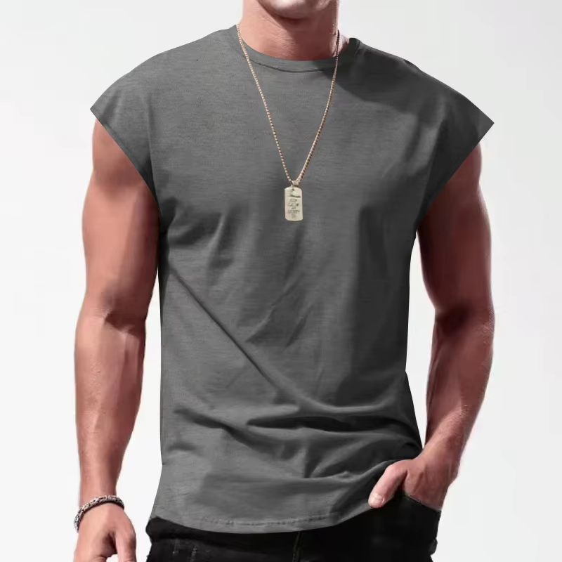 Men's Summer Casual O-Neck T-Shirt Sleeveless Design Leisure Running Fitness Sports Solid Color Tank Top for Men - Image 2
