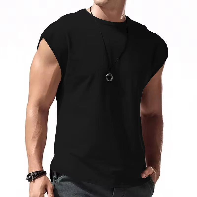 Men's Summer Casual O-Neck T-Shirt Sleeveless Design Leisure Running Fitness Sports Solid Color Tank Top for Men