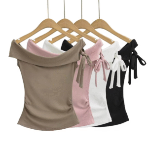 Women New Fashion One-word Collar Strap Short-sleeved T-shirt Vintage Casual Chic Female Tee Shirt Tops Mujer