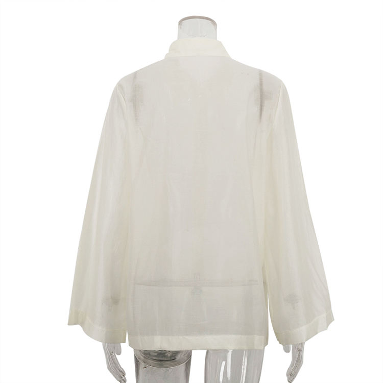 Beige Transparent Button Up Long Sleeve Shirt Fashion New Styles Summer Women's Blouses Shirts Elegant And Sexy - Image 5
