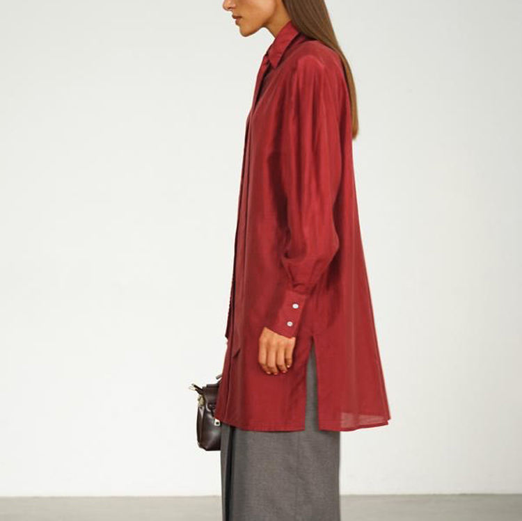 Summer Side Slit Hidden Button Up Long Sleeve See Through Designer Tops Fashion Clothing Women's Blouses Shirts With Tie - Image 3