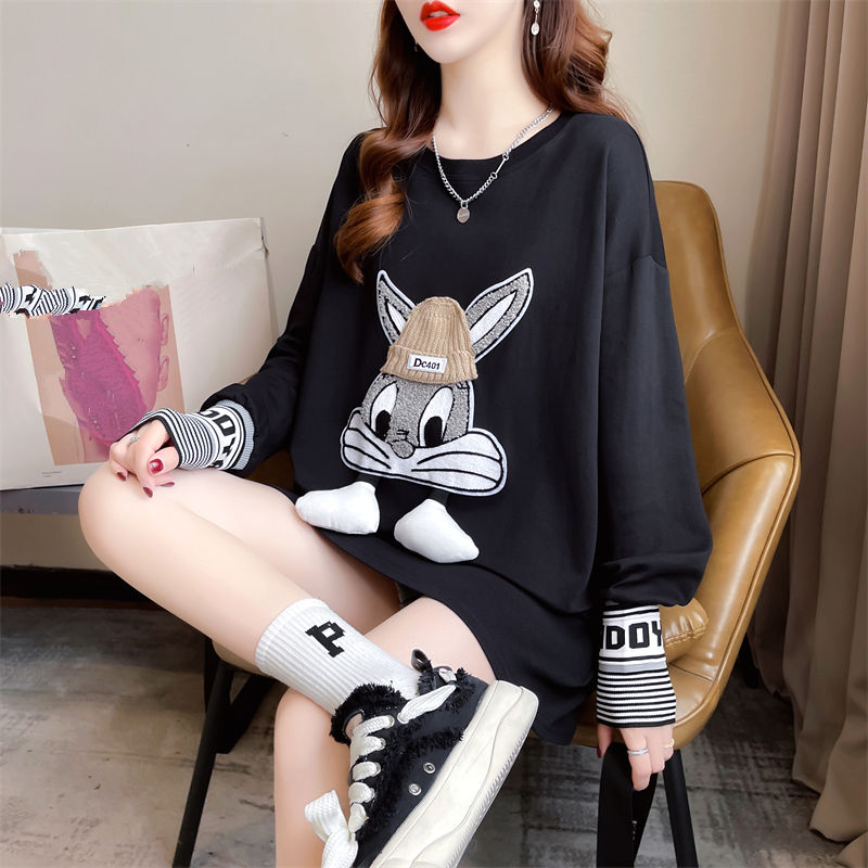 Autumn and Winter Women's Bottom Coat Round Neck Elastic Cartoon Three-dimensional Decoration Luxury Brand Long Sleeve T-shirt - Image 2