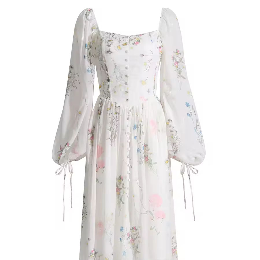 Fashion Sexy One-line Collar Bubble Sleeve Lace-up Waist Close-fitting Slimming Personalized Printing - Image 5