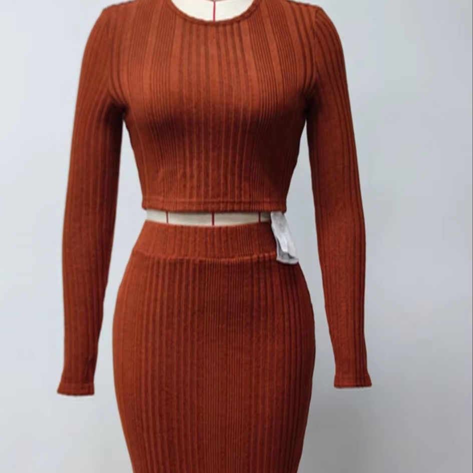 Women's High Waist Tight Suit Long Sleeve Skirt Sexy Soft Comfortable Skinny Fit Casual Style Solid Pattern Knitting - Image 4