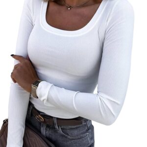 Autumn fashion polyester spandex blank T-shirt custom logo women's slim fit ribbed slim fit long sleeved U-neck top