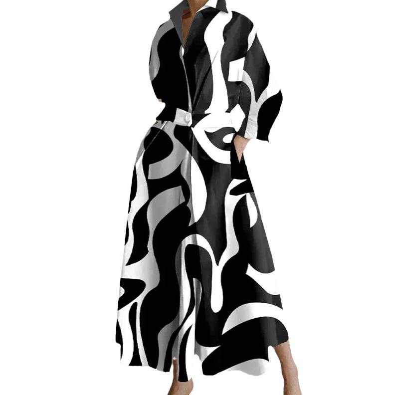 Women's clothing, ladies' temperament dress, women's new commuter V-neck long sleeved printed dress - Image 5