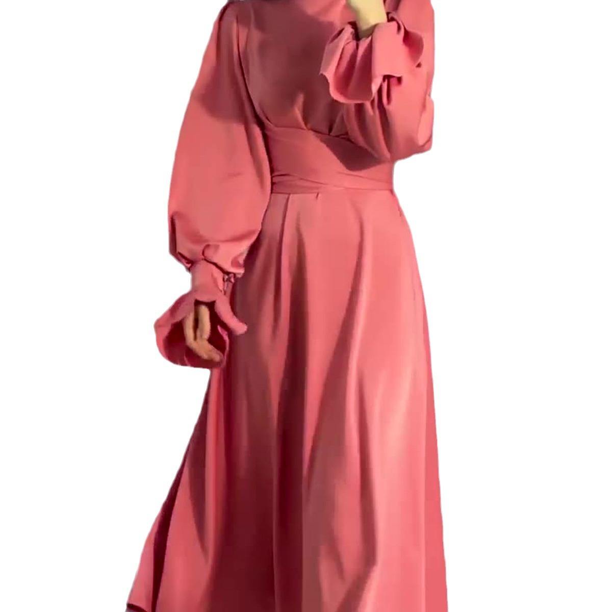Autumn new long sleeved waist cinched bubble sleeve solid color fairy dress - Image 5