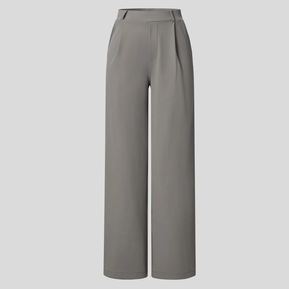 Women's high waisted fashionable solid color woven cotton wide leg pants with two side pockets loose sweater pants - Image 6