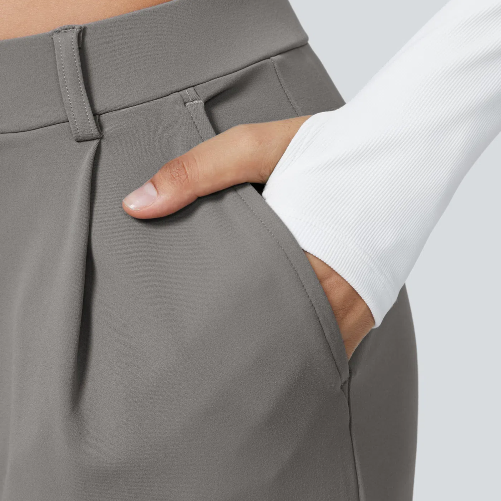 Women's high waisted fashionable solid color woven cotton wide leg pants with two side pockets loose sweater pants - Image 3