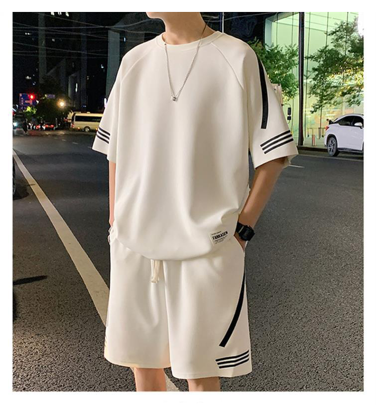Men's Trendy Summer Sportswear Set Wear resistant Ice Silk Knitted T-shirt Shorts Loose Casual Printed Set - Image 3