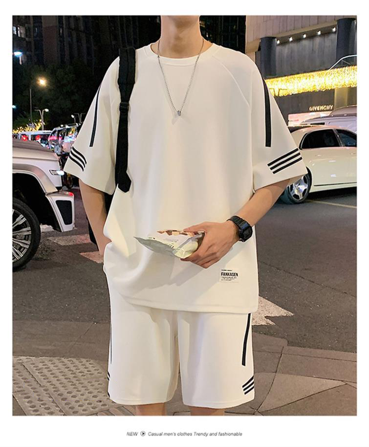 Men's Trendy Summer Sportswear Set Wear resistant Ice Silk Knitted T-shirt Shorts Loose Casual Printed Set