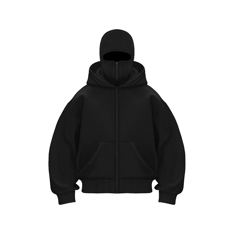 Men's casual zipper off shoulder hoodie solid color pullover sweatshirt long sleeved warm and loose oversized double hood hoodie - Image 3