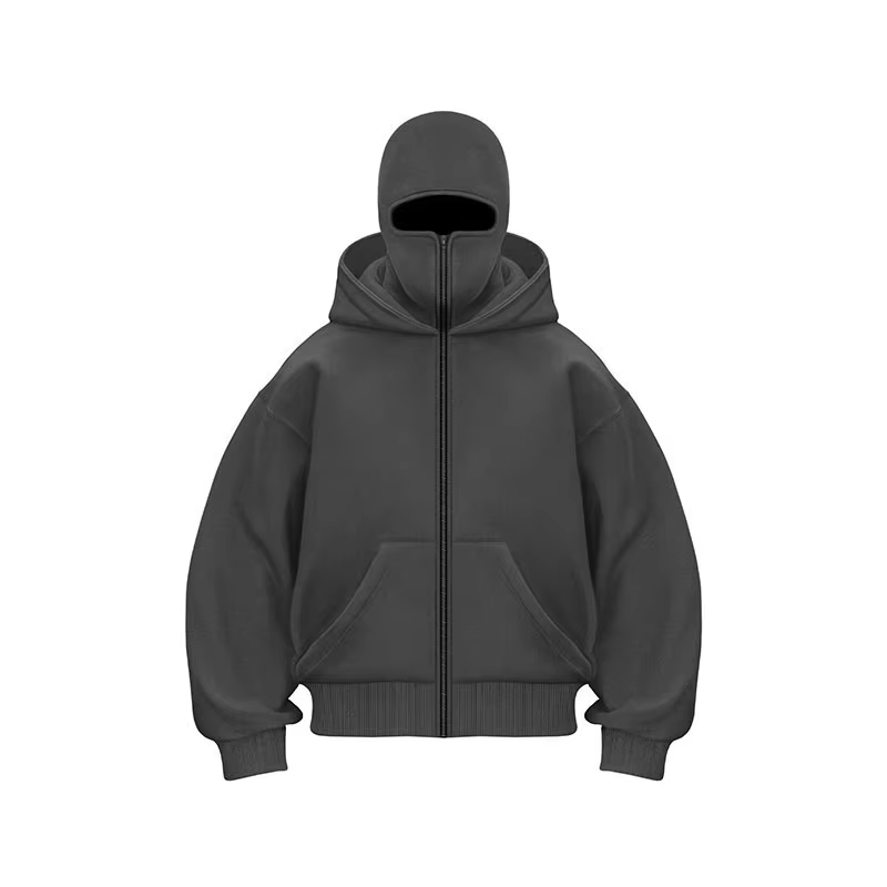 Men's casual zipper off shoulder hoodie solid color pullover sweatshirt long sleeved warm and loose oversized double hood hoodie - Image 7