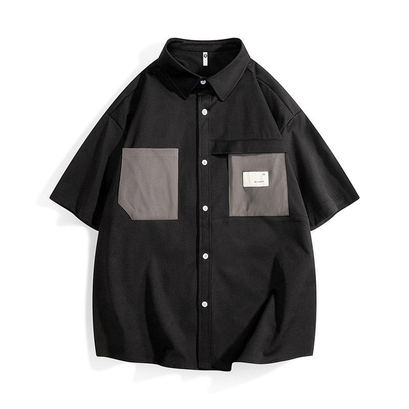 Men's summer short sleeved Hong Kong style casual jacket trendy loose solid color shirt set