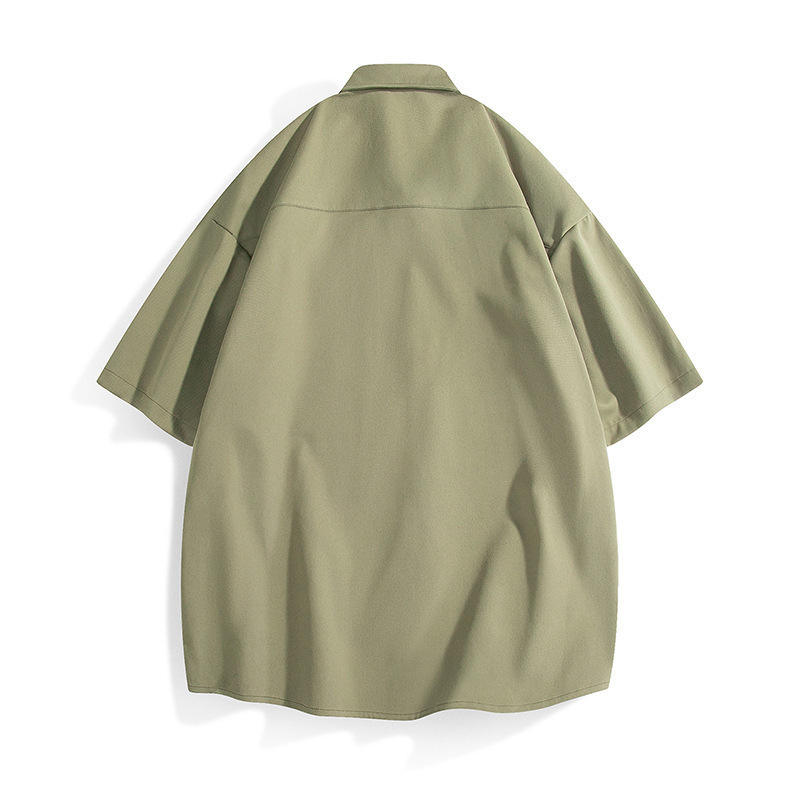 Men's summer short sleeved Hong Kong style casual jacket trendy loose solid color shirt set - Image 5