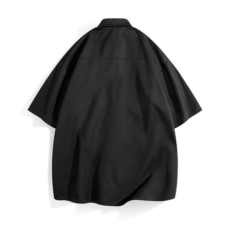 Men's summer short sleeved Hong Kong style casual jacket trendy loose solid color shirt set - Image 3