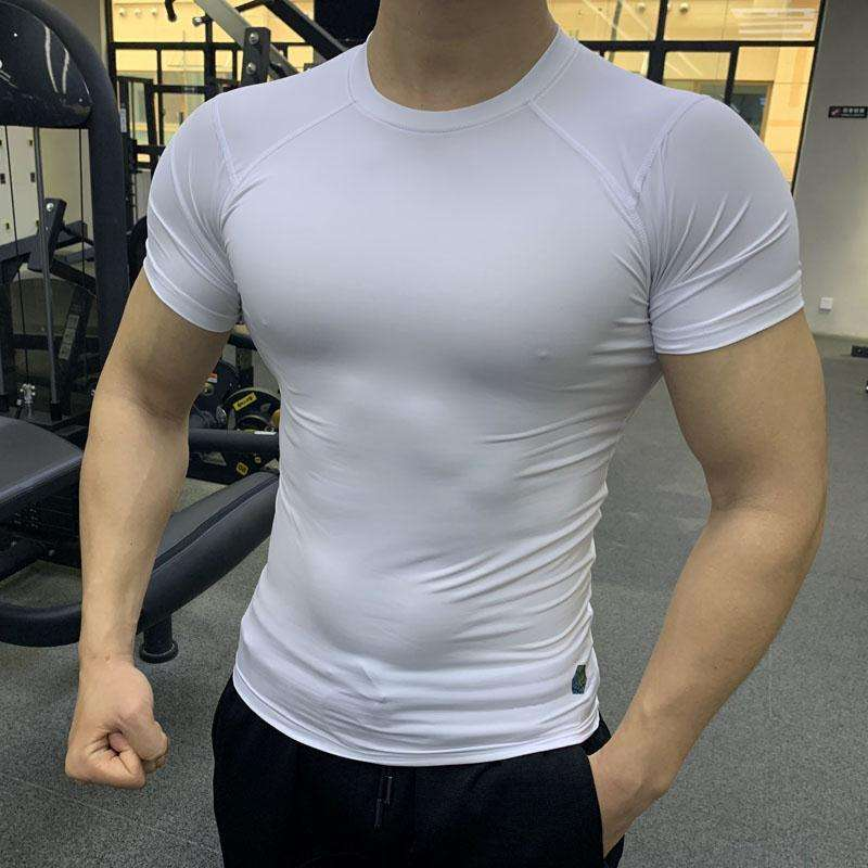Men's compression short sleeved rash protection sports base shirt for spring exercise t-shirt - Image 4