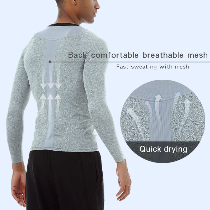Winter breathable mesh long sleeved training and fitness professional basketball suit men's compression T-shirt fitness suit - Image 4