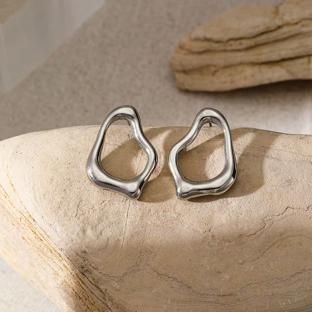 Simple and high-end 304 stainless steel earrings with fashionable and irregular design for women - Image 2