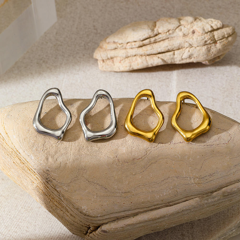 Simple and high-end 304 stainless steel earrings with fashionable and irregular design for women - Image 3