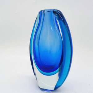 Modern minimalist hand blown double blue art crystal vase luxurious bohemian home decor gift