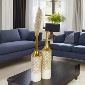 2 sets of rural coastal large retro gold metal vases, living room floor vases