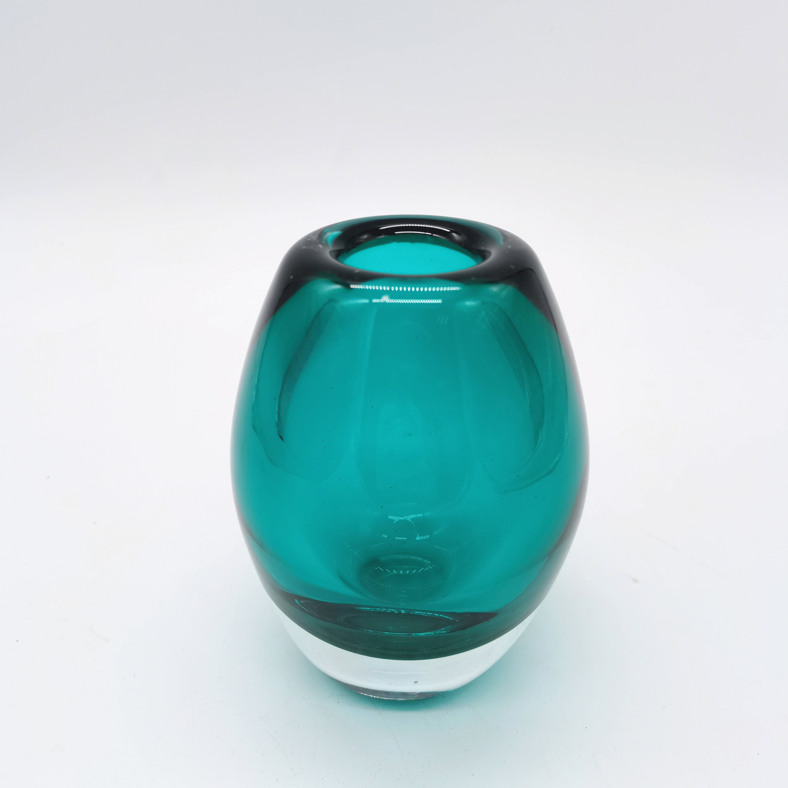 Hand blown Art Glass Vase Simple Lake Blue Design Decorative Style Desktop Use or Gift