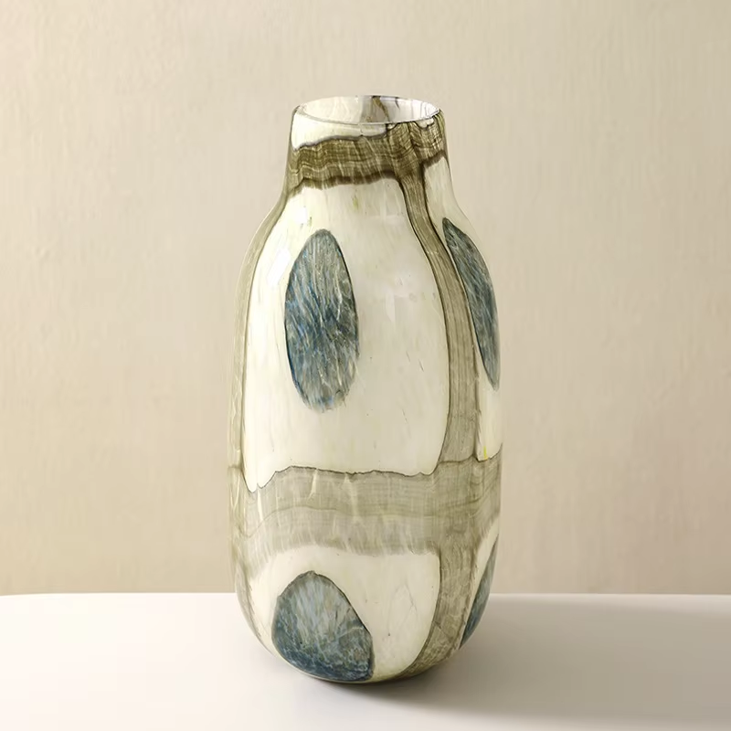 New Blue Green Grid Art Atmosphere Speckle Glass Vase for Modern Home Decor - Image 6