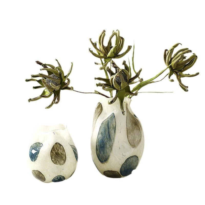 New Blue Green Grid Art Atmosphere Speckle Glass Vase for Modern Home Decor - Image 4