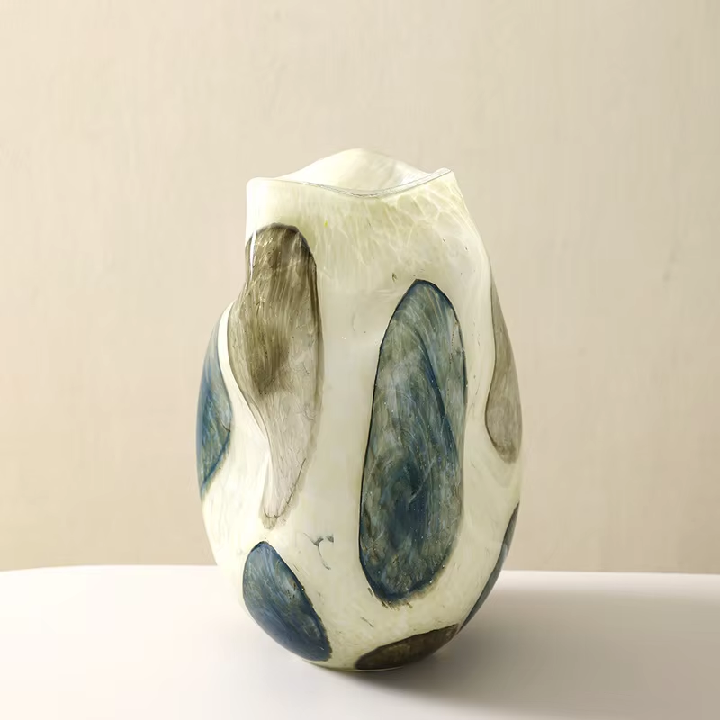 New Blue Green Grid Art Atmosphere Speckle Glass Vase for Modern Home Decor - Image 7