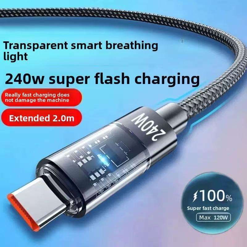 120W Nylon Super Fast Charging Data Cable; type-C Mobile Phone Flash Charging Line Charging Cable 6A USB C Ladekabel - Image 4
