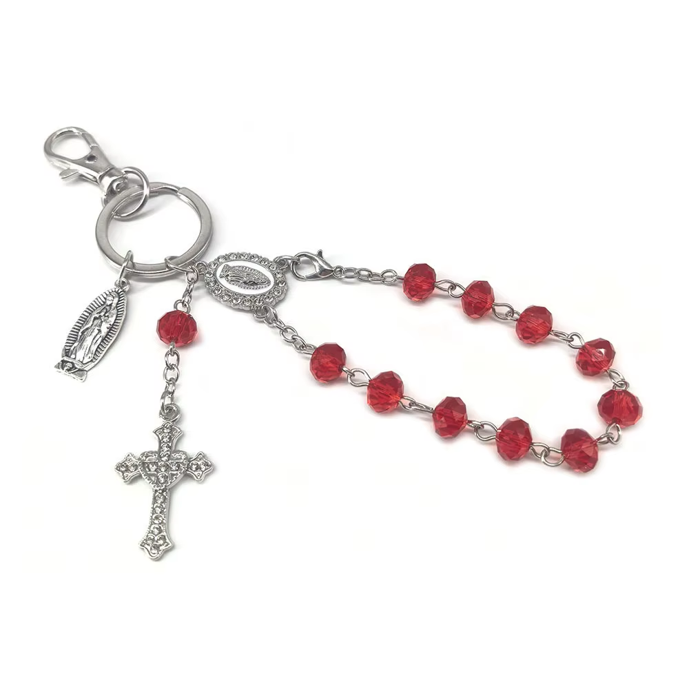 Crystal Beaded Cross Pendant Metal Keychain Bag Hanging Ornaments Mobile Phone - Image 3