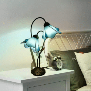 Lotus Stained Glass Lamps Tiffany-style Lily Table Lamp Modern European Design with Dome Shade Nightstand Desk Lamps Study Use