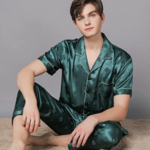 New Custom Button-down Pajamas Home Wear 2 Men's Silk Satin Pajamas Lounge Wear Mens Sleepwear