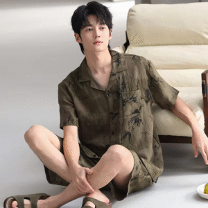 100% cotton high-quality and fashionable men's pajama set cotton pajamas with short sleeves and shorts in stock