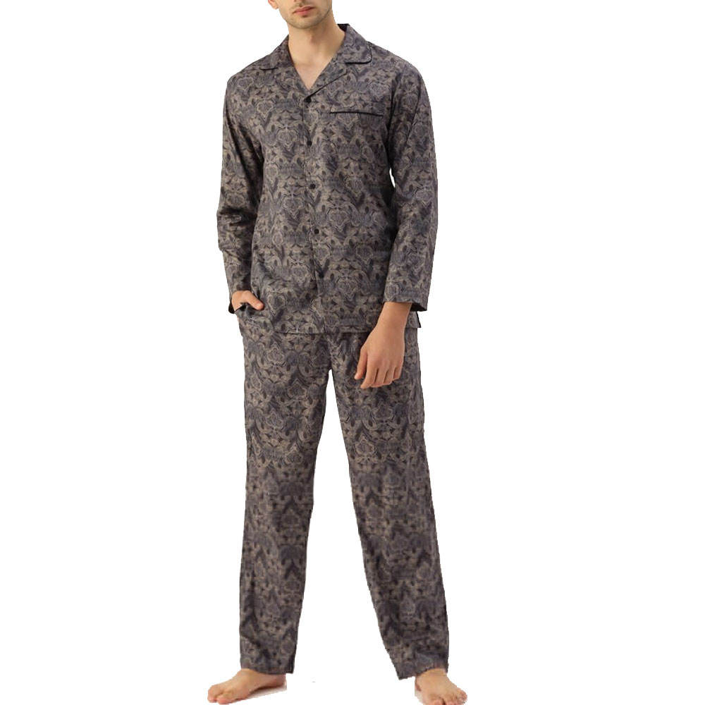 Stand Collar Men Pajama Set High Quality Long Sleeve Night Wear Suit OEM Service Printed Design Men Sleep Suit - Image 4