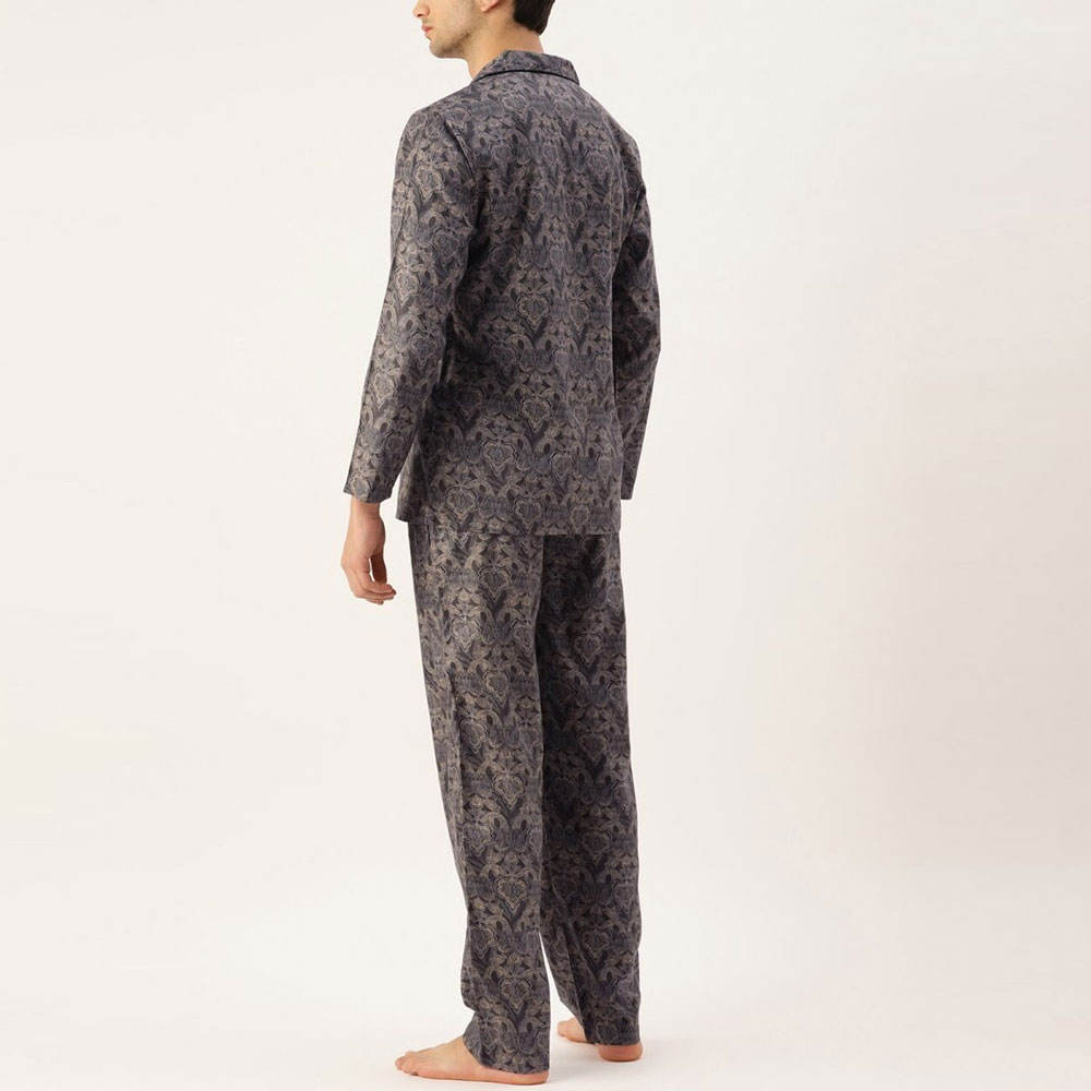 Stand Collar Men Pajama Set High Quality Long Sleeve Night Wear Suit OEM Service Printed Design Men Sleep Suit - Image 6