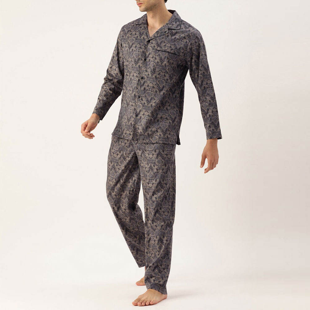 Stand Collar Men Pajama Set High Quality Long Sleeve Night Wear Suit OEM Service Printed Design Men Sleep Suit
